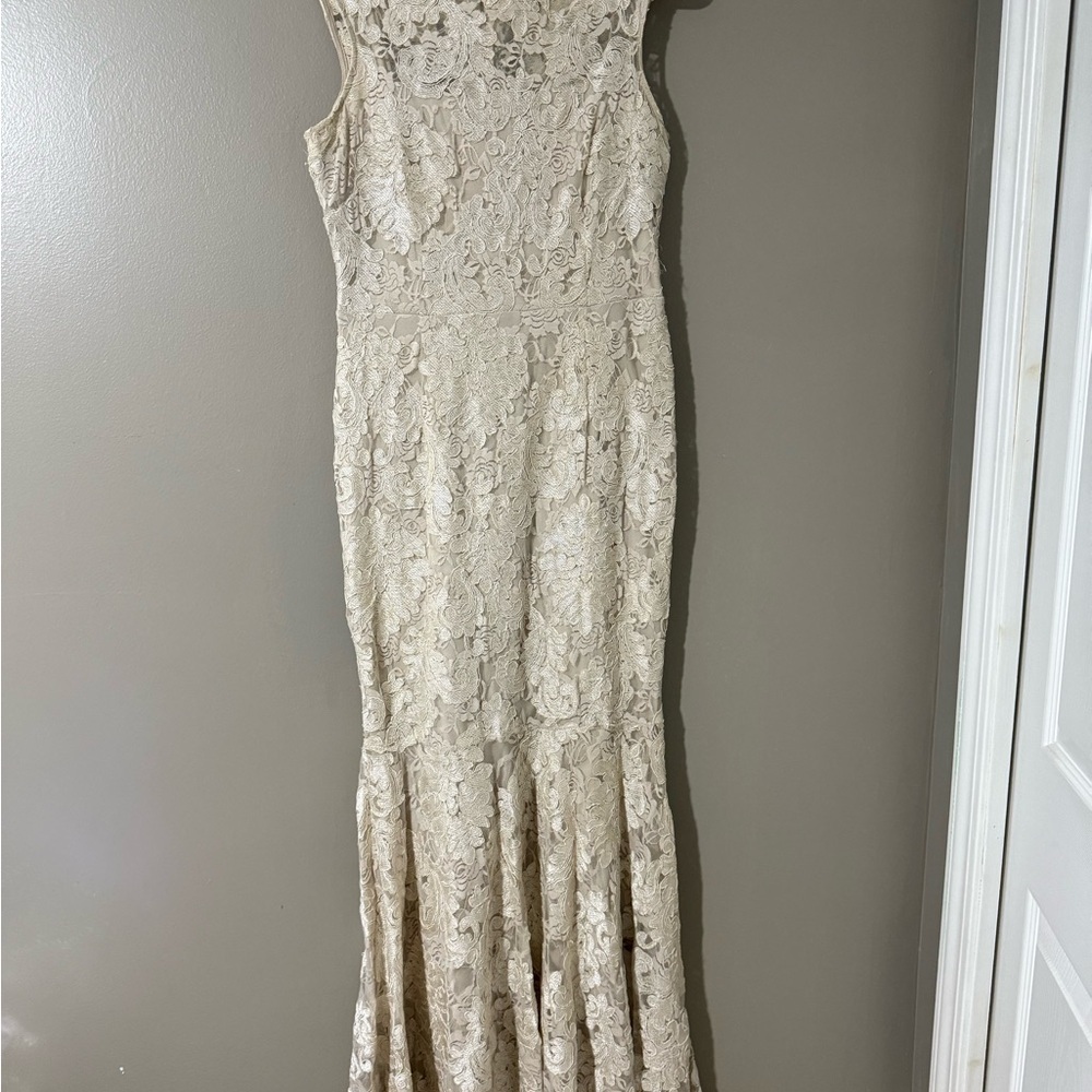 MARINA Lace Prom Dress in Cream